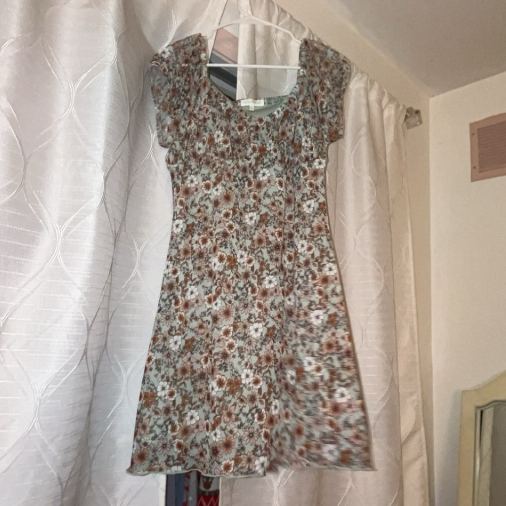 XL Ultra Flirt Teal Floral Puffed Sleeve Mini Dress | Empire Waistline